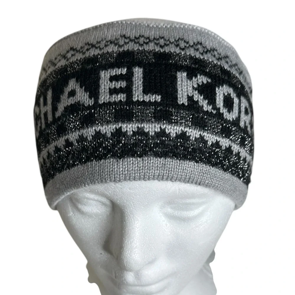 Michael Kors Metallic Fair Isle Knit Headband Head Warmer Jacquard Logo New!